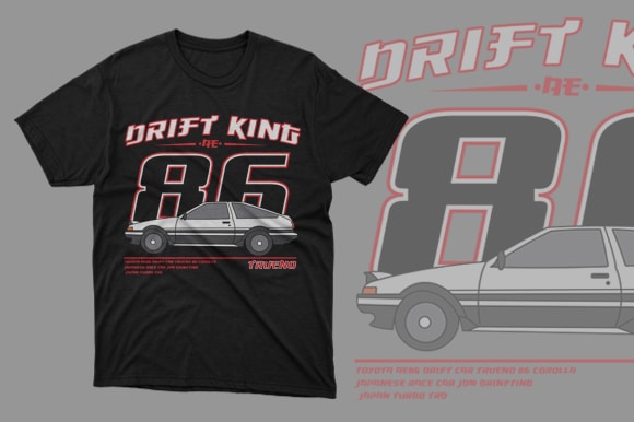 Toyota AE86 Drift Car Trueno 86 Corolla Japanese Race Car JDM Drinfting Japan Turbo TRD graphic t-shirt design