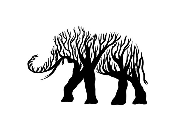Elephant animal silhouette from tree vector t shirt design for sale