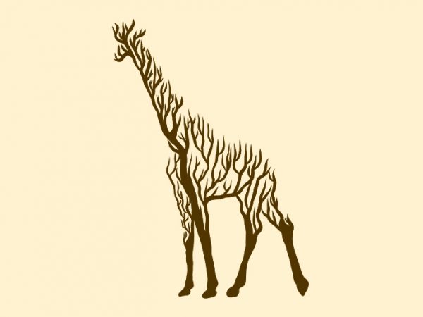 Giraffe animal silhouette from tree vector t shirt design for sale