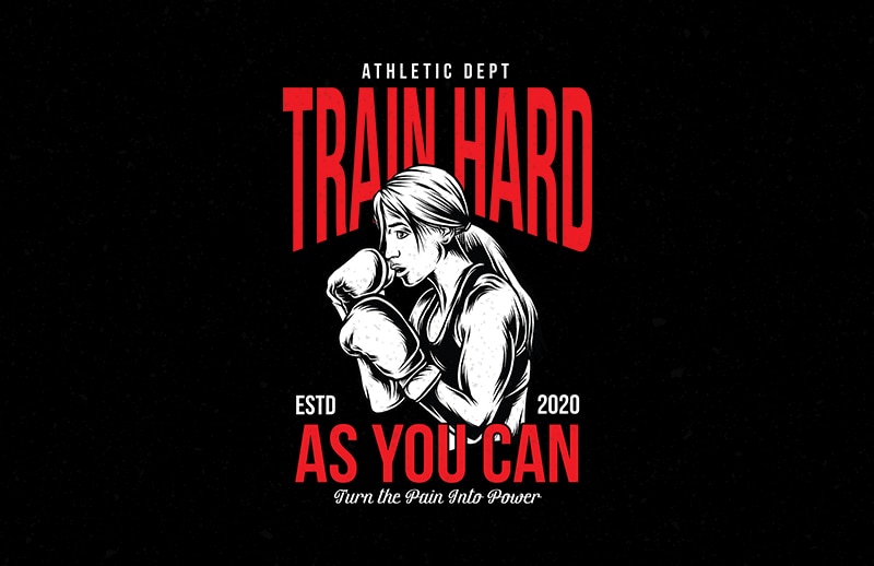 Fimale Fighter Gym Train Hard turn pain into power vector Tshirt design