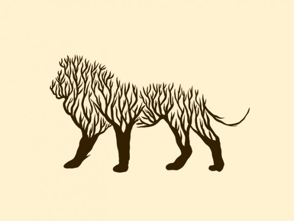 Lion animal silhouette from tree vector t shirt design for sale