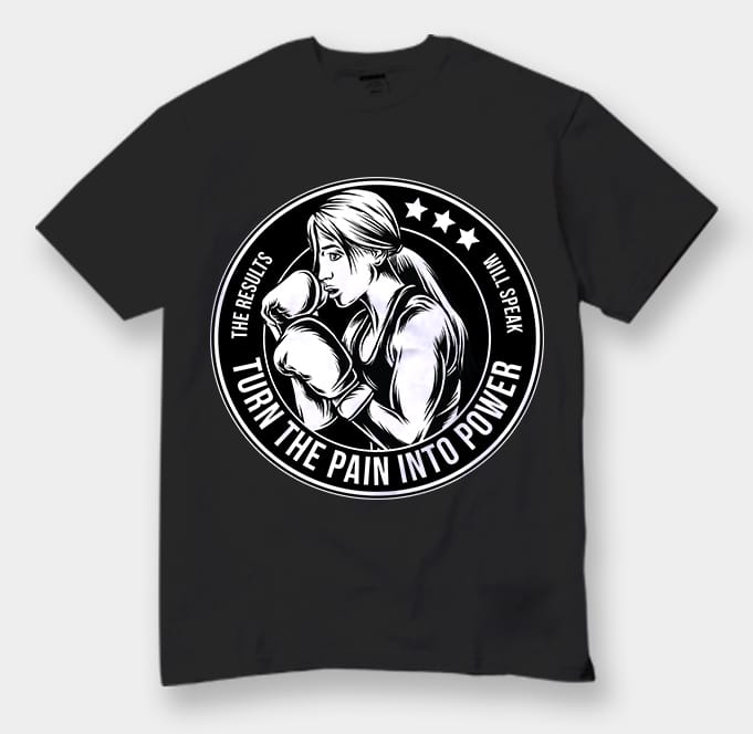 Fimale Fighter Gym Train Hard turn pain into power vector Tshirt design