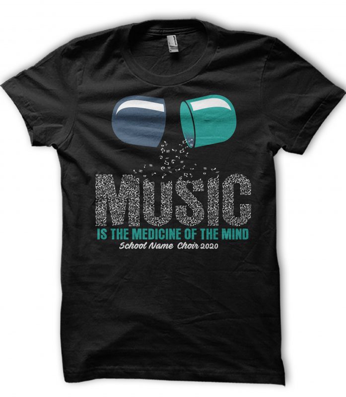 MUSIC IS MEDICINE OF THE MIND commercial use t-shirt design