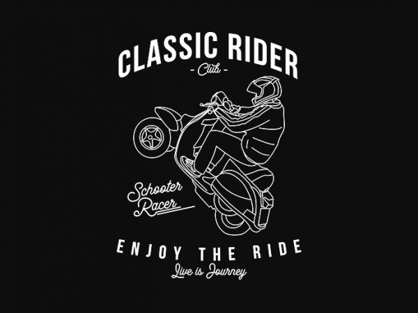Classic rider vespa, schooter racer, vintage, retro t-shirt design for sale