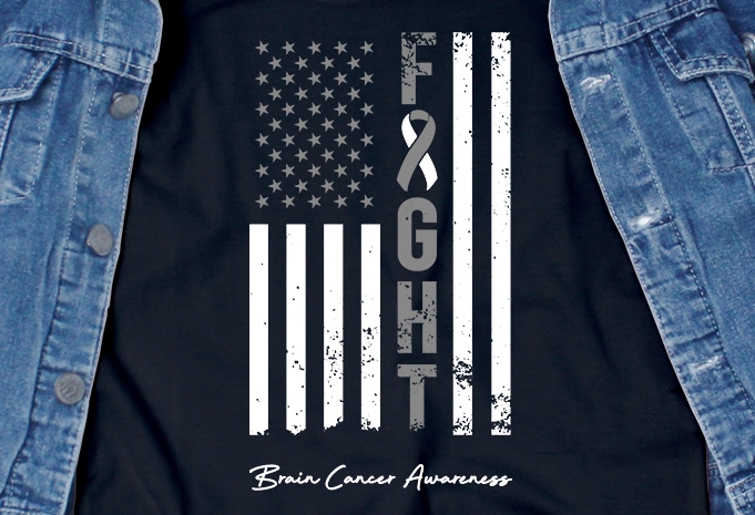 Fight Brain Cancer – brain cancer awareness – american flag – funny t-shirt design – commercial use