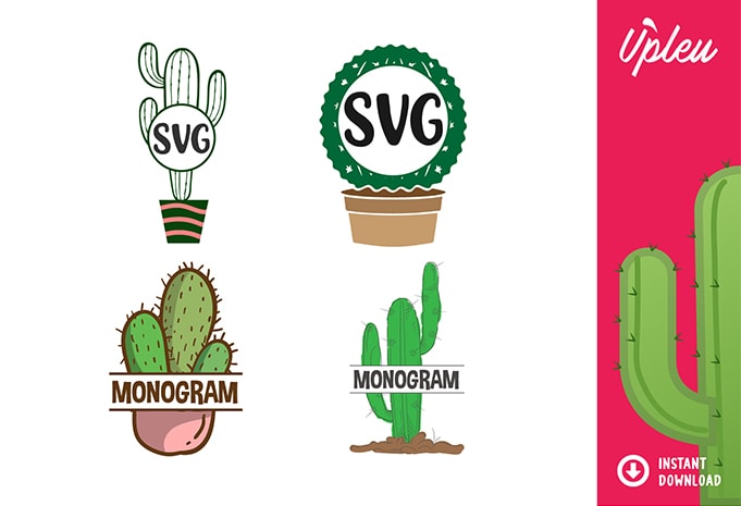 Cactus Monogram Bundle SVG – commercial use t-shirt design for merch by amazon