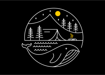 Camping on a Whale t shirt design template