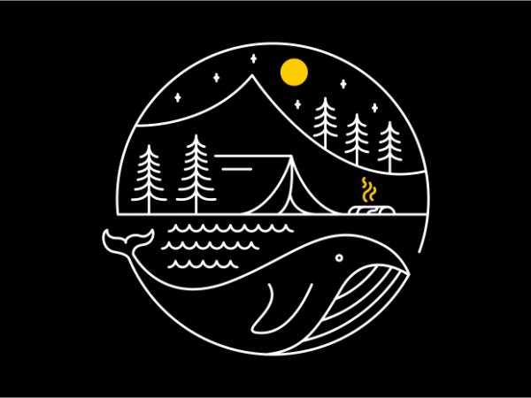 Camping on a whale t shirt design template