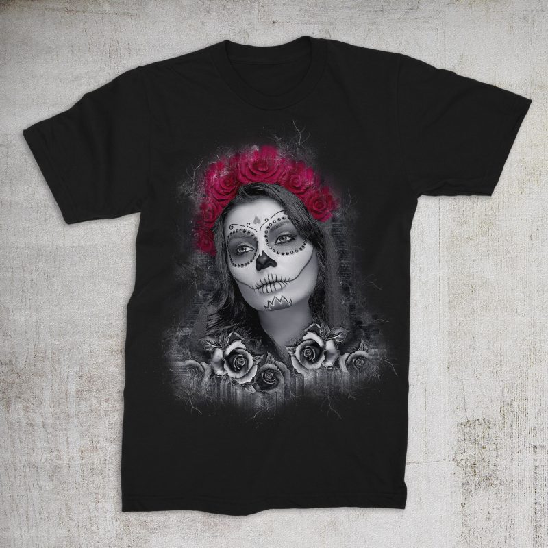 Design de t-shirt de Catrina Calavera Roses à venda