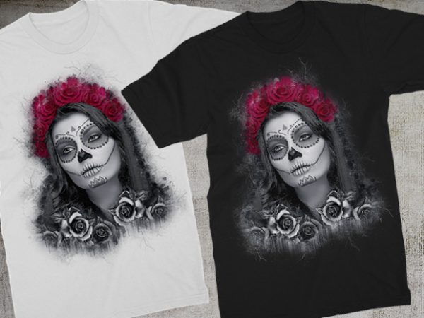 Catrina calavera roses t-shirt design for sale