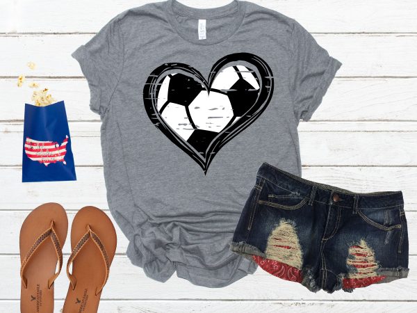 Distressed soccer hearted ball t shirt design template