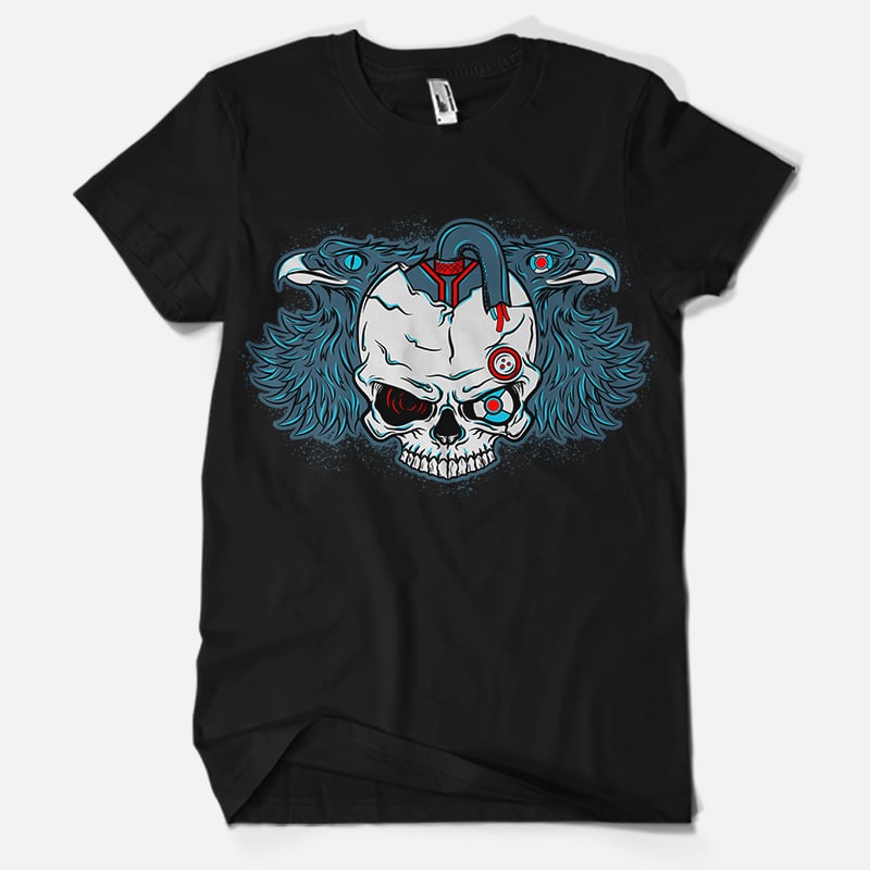 Robotic Skull with Eagles design for t shirt vector shirt designs