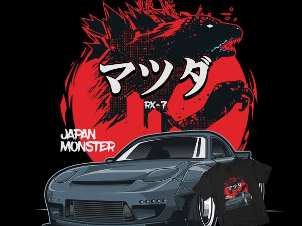 Japan monster car t-shirt design for sale