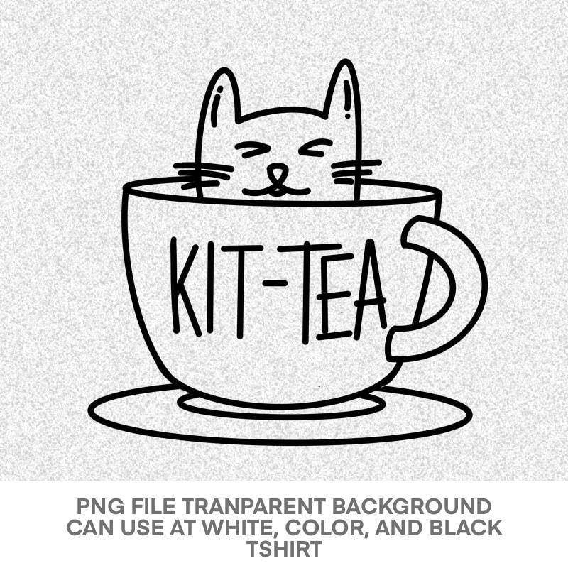 Kit tea cute cat kitty tshirt design Png File ready to print