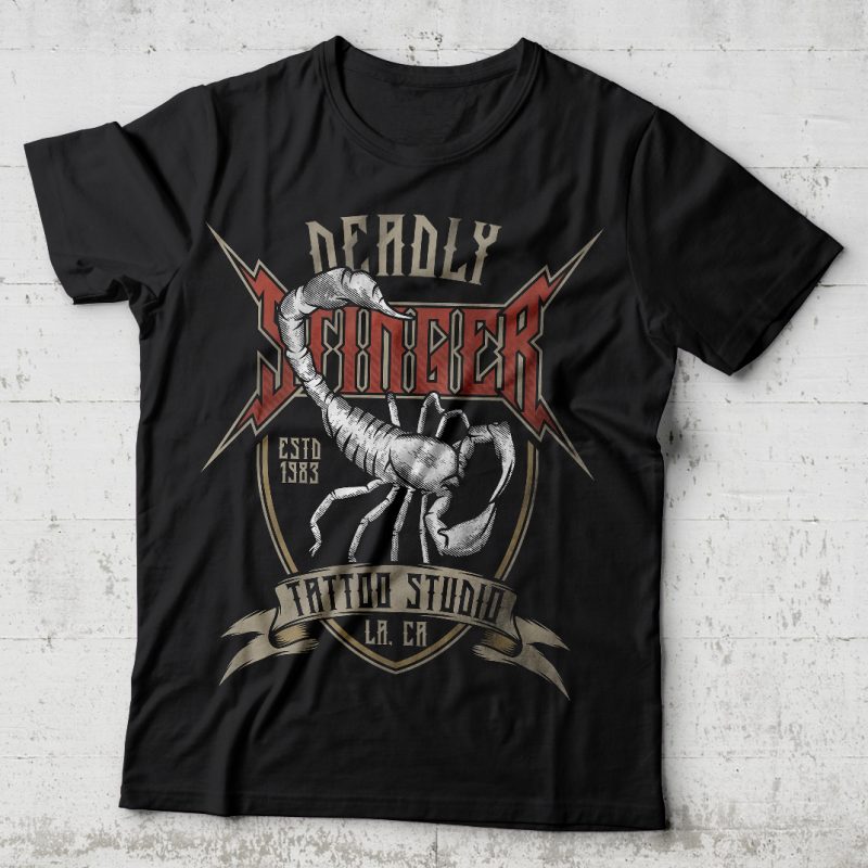 Deadly stinger tattoo studio t shirt design to buy