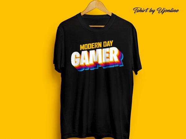 Modern day gamer retro t shirt design for download