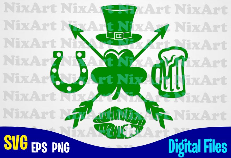 Luck, Horseshoe, Beer, Lips, Clover, Hat, Patricks day, Shamrock, Shamrock svg, Funny Patricks day design svg eps, png files for cutting machines and print t