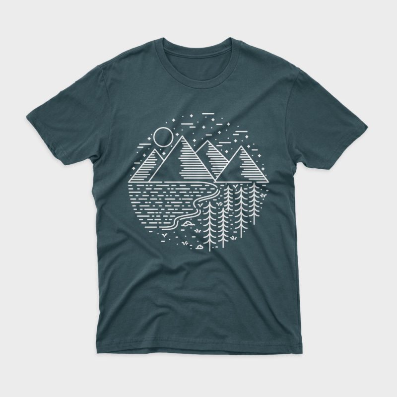Mountain Lake and Tree t shirt design template