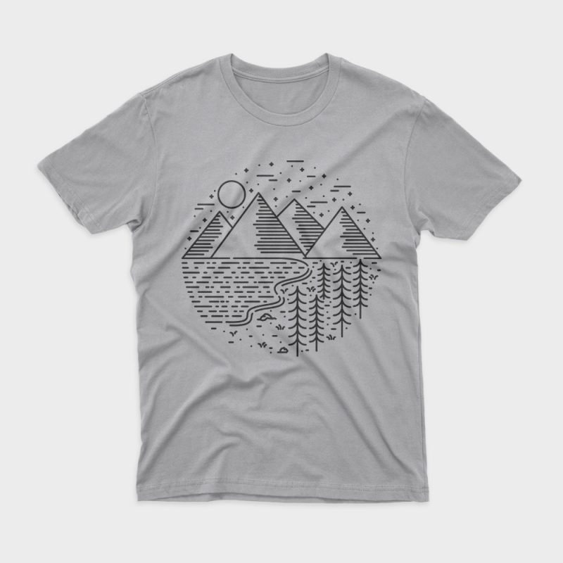 Mountain Lake and Tree t shirt design template