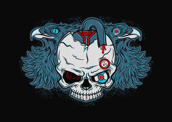 Robotic Skull with Eagles design for t shirt