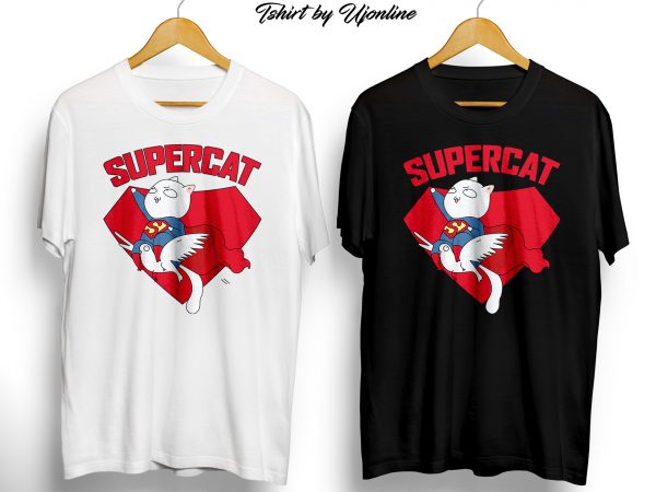 Supercat graphic cat superman parody t-shirt design