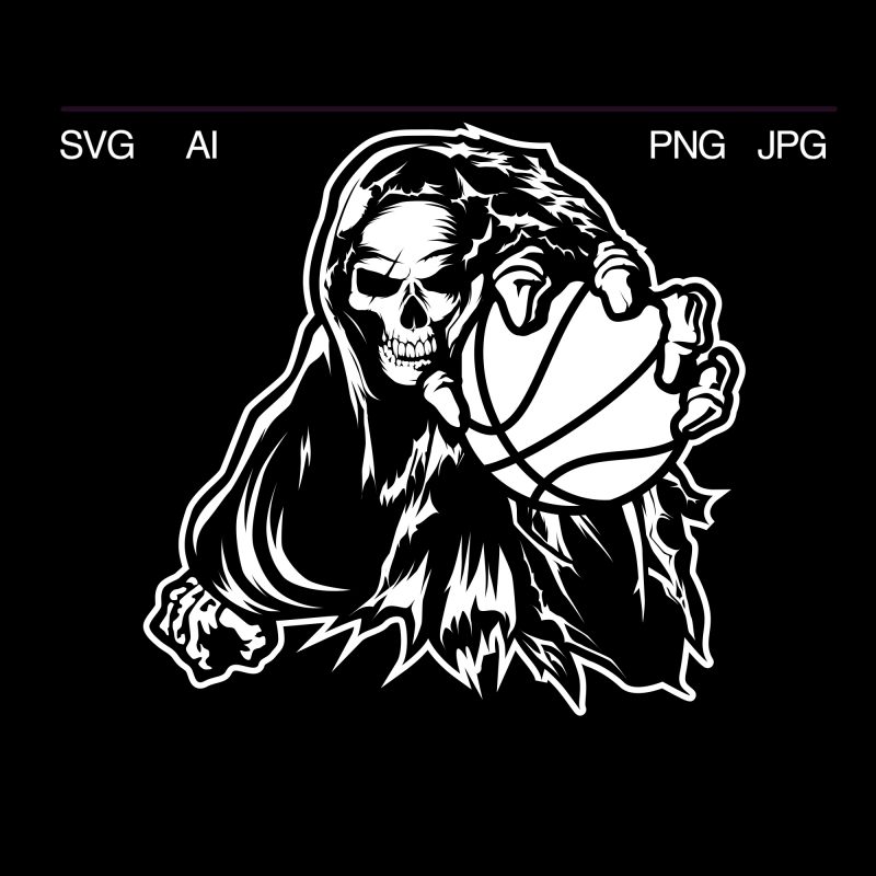 Grim basketball illustration commercial use t-shirt design - Buy t ...