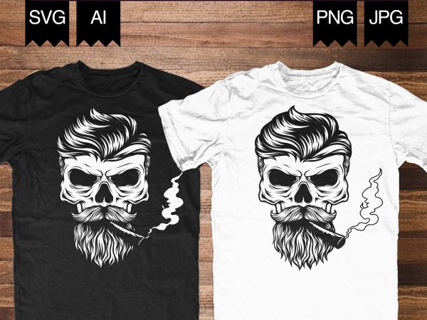 Skull cigar illustration t shirt design template