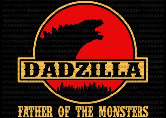 Dadzilla father of the monsters Retro Vintage Sunset, Dadzilla vector, Dadzilla png, svg, dxf, eps, ai file t-shirt design for commercial use