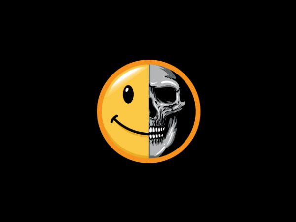 Emoticon smile and skull vector t-shirt design