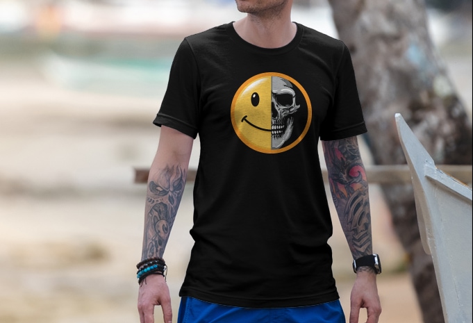 Emoticon Smile and Skull Vector t-shirt design