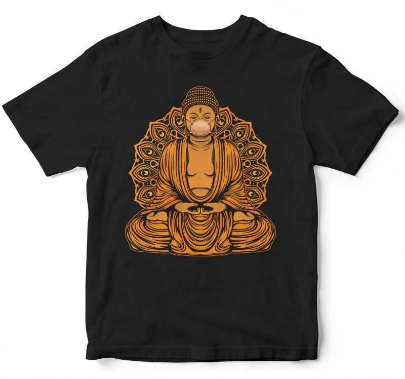 Buddha statue with a mask buy t shirt design for commercial use