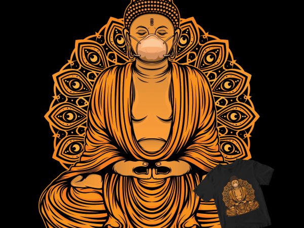 Buddha statue with a mask buy t shirt design for commercial use