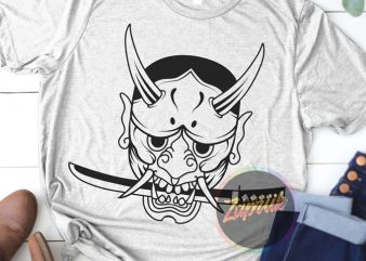 Japan Mask Samurai SVG, PNG,Ai ready made tshirt design