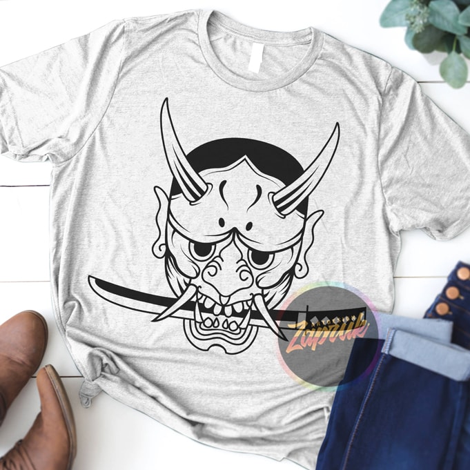Japan Mask Samurai SVG, PNG,Ai ready made tshirt design