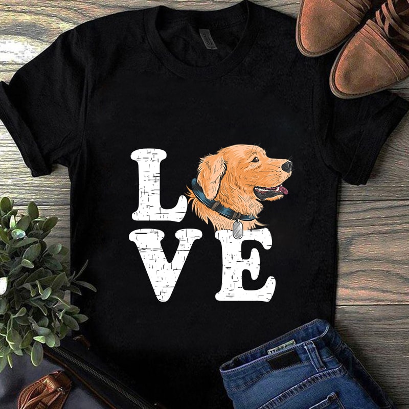 love dog golden, dog lover, cute, eps, svg, dxf, png digital download t-shirt design png