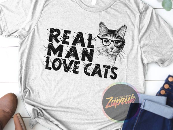 Funny real man love cats, png design t shirt design for commercial use