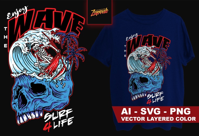 Artwork Vector Enjoy the Wave Surf 4 Life Ai, PNG, SVG t shirt design for sale