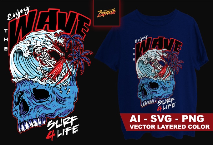 Artwork Vector Enjoy the Wave Surf 4 Life Ai, PNG, SVG t shirt design for sale