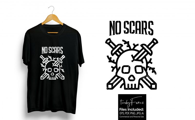 No Scars | Tattoo | Skull Art | T Shirt Design for sale