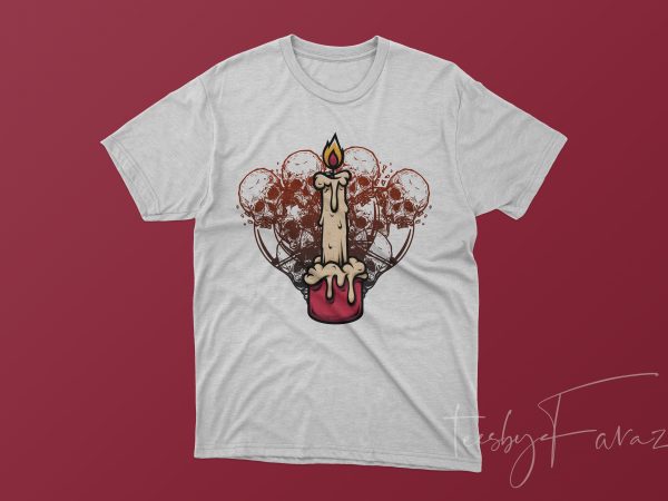 Skull and candle concept t-shirt design for sale