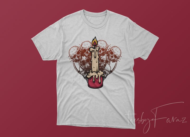 Skull and candle concept t-shirt design for sale