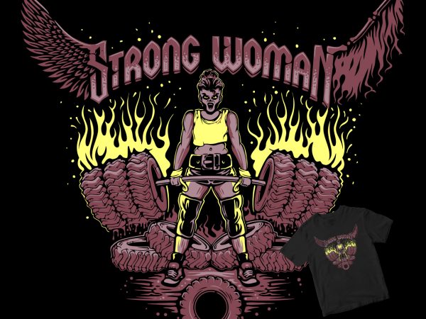 Strong woman gym tire graphic t-shirt design