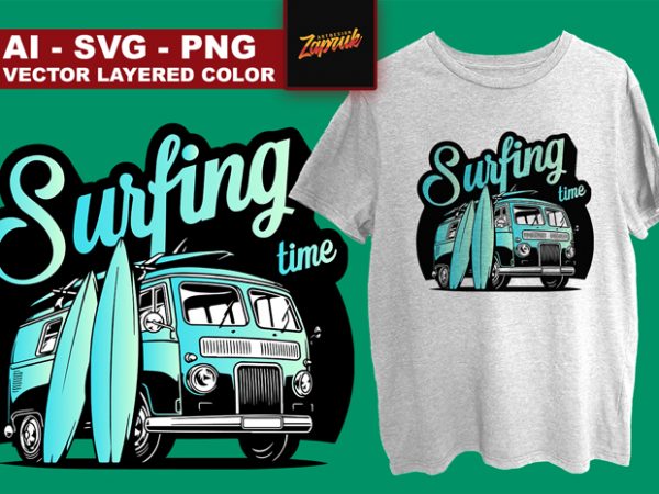 Surfing time t-shirt design for commercial use
