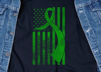 American Flag Ribbon Cerebral Palsy SVG – Awareness – Cerebral Palsy – t-shirt design for sale