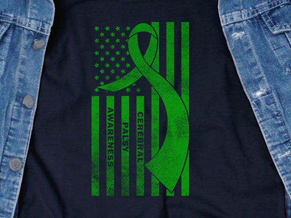 American flag ribbon cerebral palsy svg – awareness – cerebral palsy – t-shirt design for sale
