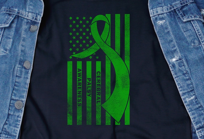 American Flag Ribbon Cerebral Palsy SVG – Awareness – Cerebral Palsy – t-shirt design for sale