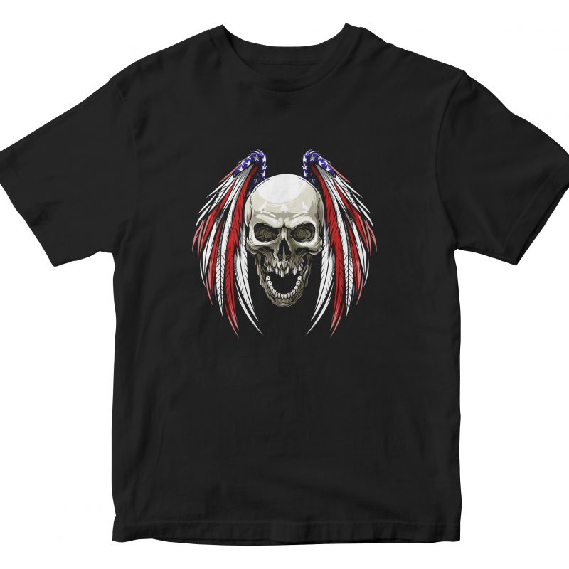 wings american skull t shirt design for purchase