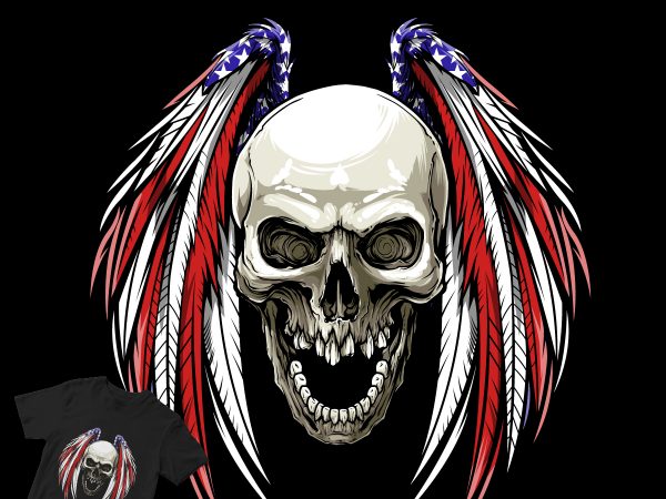 Wings american skull t shirt design for purchase