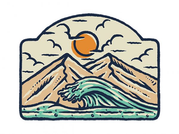 Mountain and wave t shirt design for download