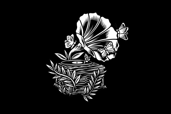 gramophone vintage music flower butterfly print ready t shirt design